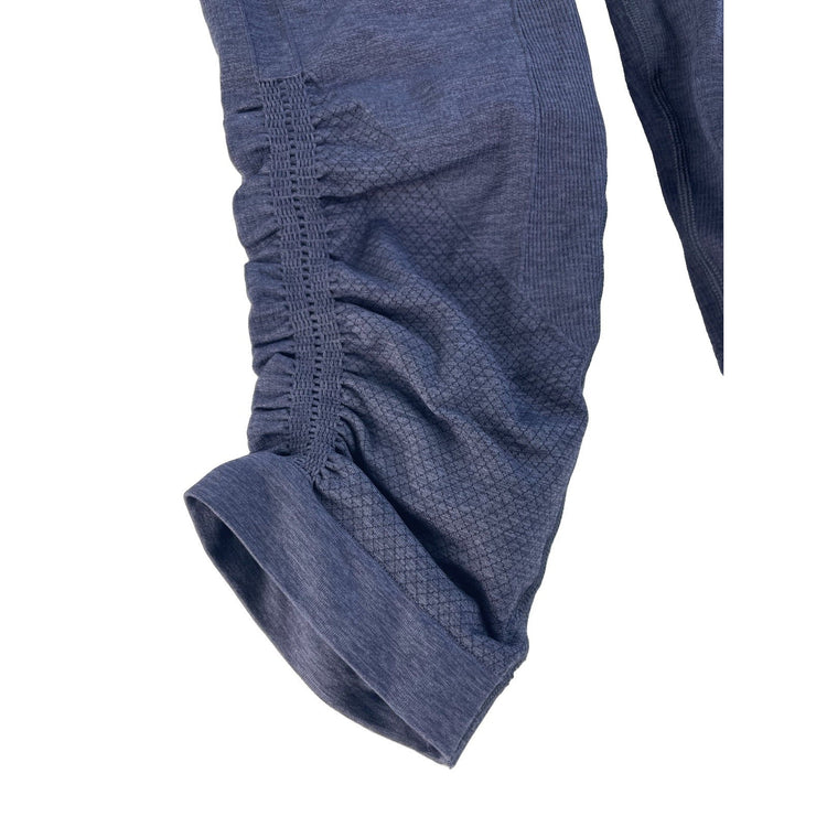 Women Lululemon Seamless Athletic Crop Leggings Blue Heathered Ruched Side Size6