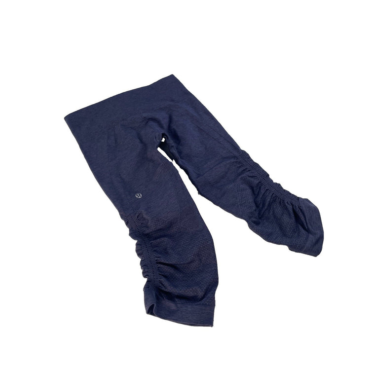 Women Lululemon Seamless Athletic Crop Leggings Blue Heathered Ruched Side Size6