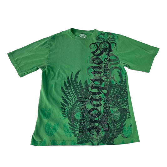 Mens Southpole Premium Green Tribal Wing Gothic Y2K Skater Graphic Tee Size S