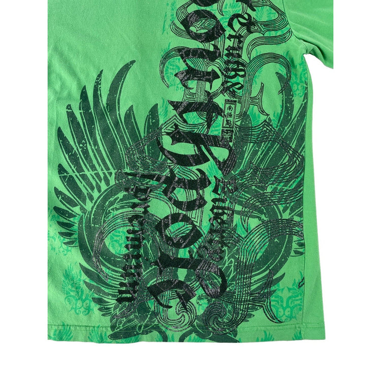 Mens Southpole Premium Green Tribal Wing Gothic Y2K Skater Graphic Tee Size S