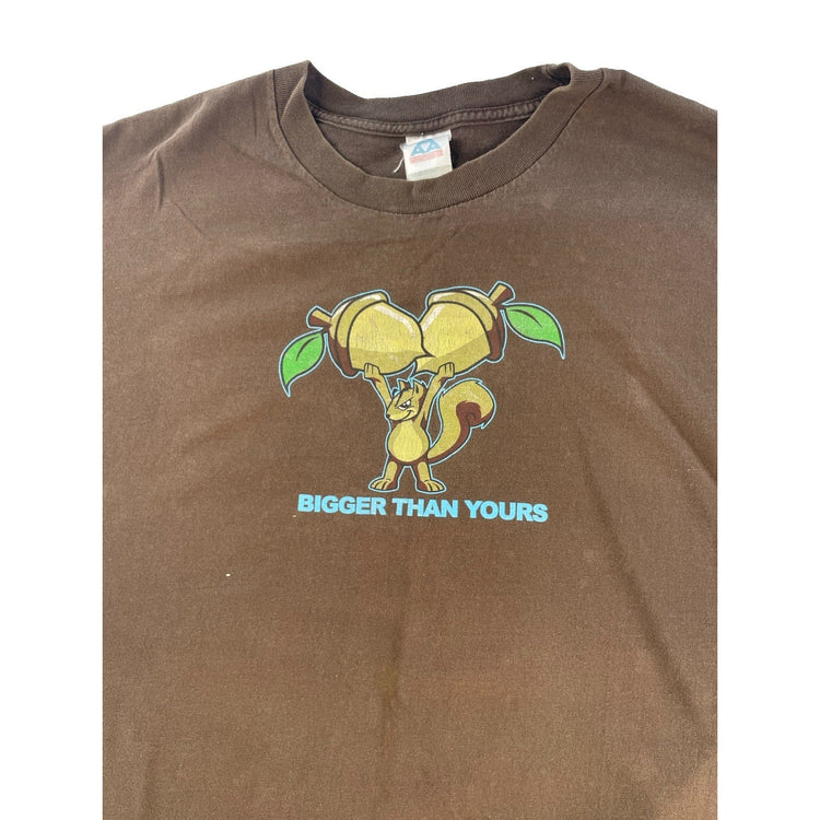 Mens Y2K AAA Alstyle Brown Bigger Than Yours Squirrel Acorn Humor Tee SIZE 2XL