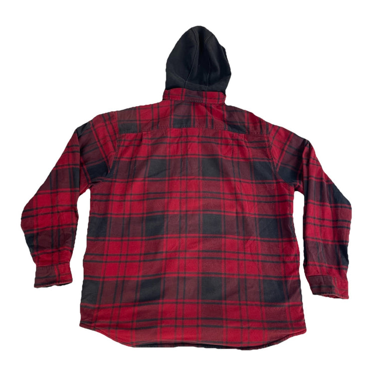 Mens Carhartt Fleece Lined Red & Black Flannel Hooded Shirt Jacket Size XL