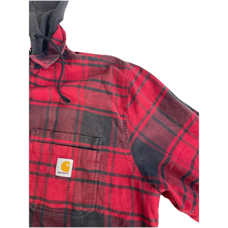Mens Carhartt Fleece Lined Red & Black Flannel Hooded Shirt Jacket Size XL