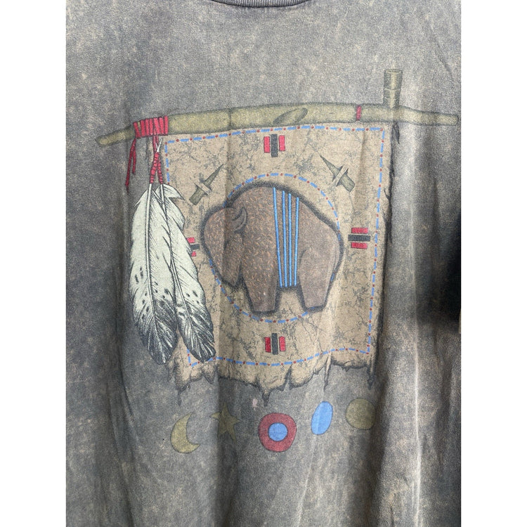 Vintage Peace Pipe Buffalo Tee Brown Size L Single Stitch T-Shirt Distressed