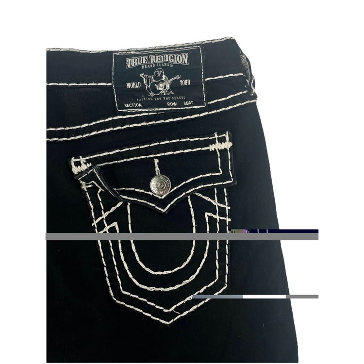Men's True Religion Ricky Relaxed Straight Jeans Black White Stitch Size 36