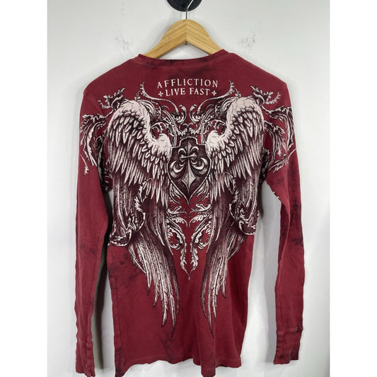 Men’s Vintage Y2K Affliction Red & Black Wings All Over Print Sz Small
