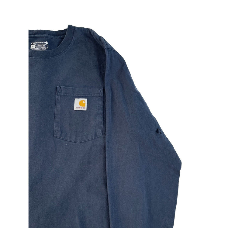 Mens Carhartt Loose Fit LongSleeve Solid Navy Blue Shirt Size M