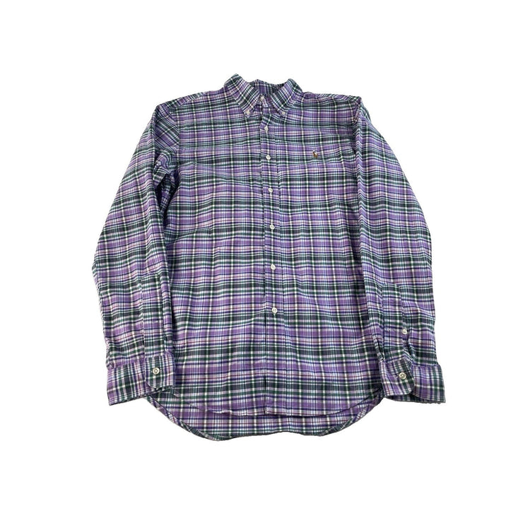 Mens Polo Ralph Lauren Purple & Green Plaid Slim Fit Button Down Shirt Size M