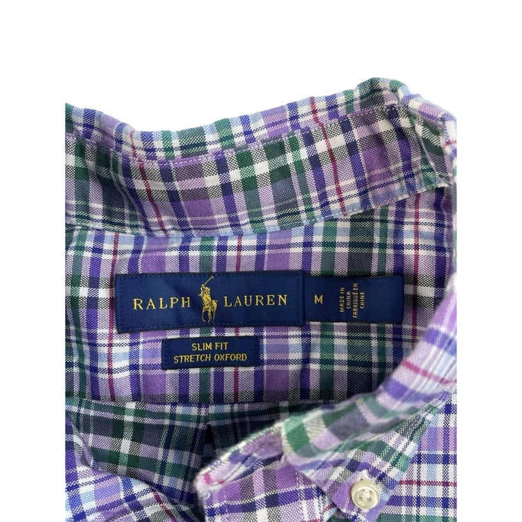 Mens Polo Ralph Lauren Purple & Green Plaid Slim Fit Button Down Shirt Size M