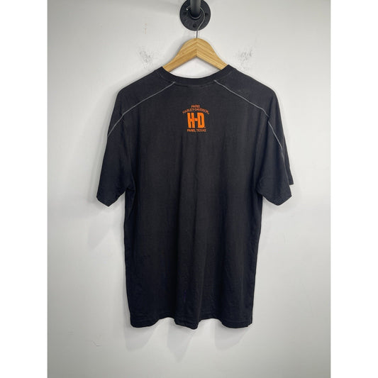 Men’s Modern V Neck Embroidered Harley Davidson Black Short Sleeve T Shirt Sz L