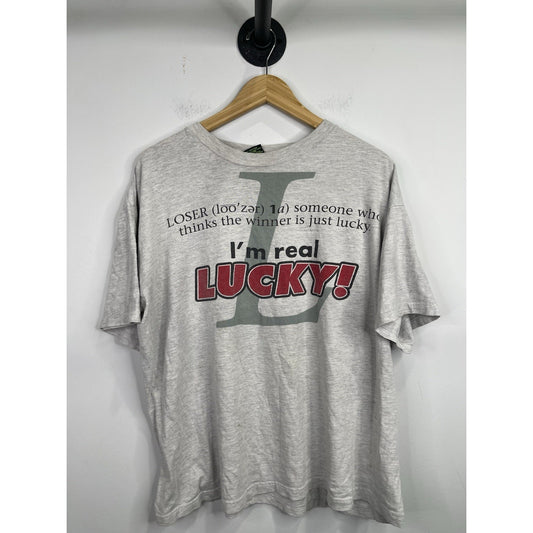 men’s vintage loser/lucky grey t-shirt size large