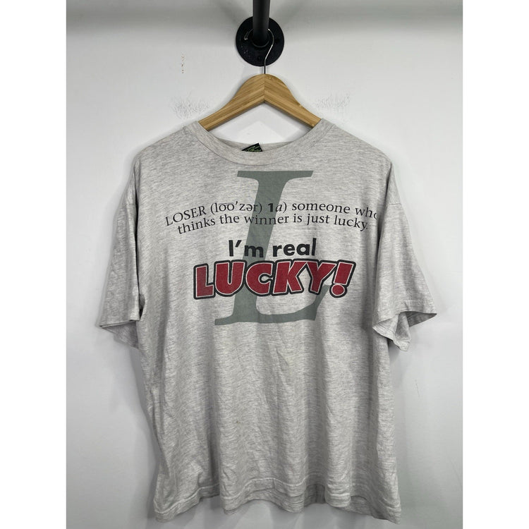 men’s vintage loser/lucky grey t-shirt size large