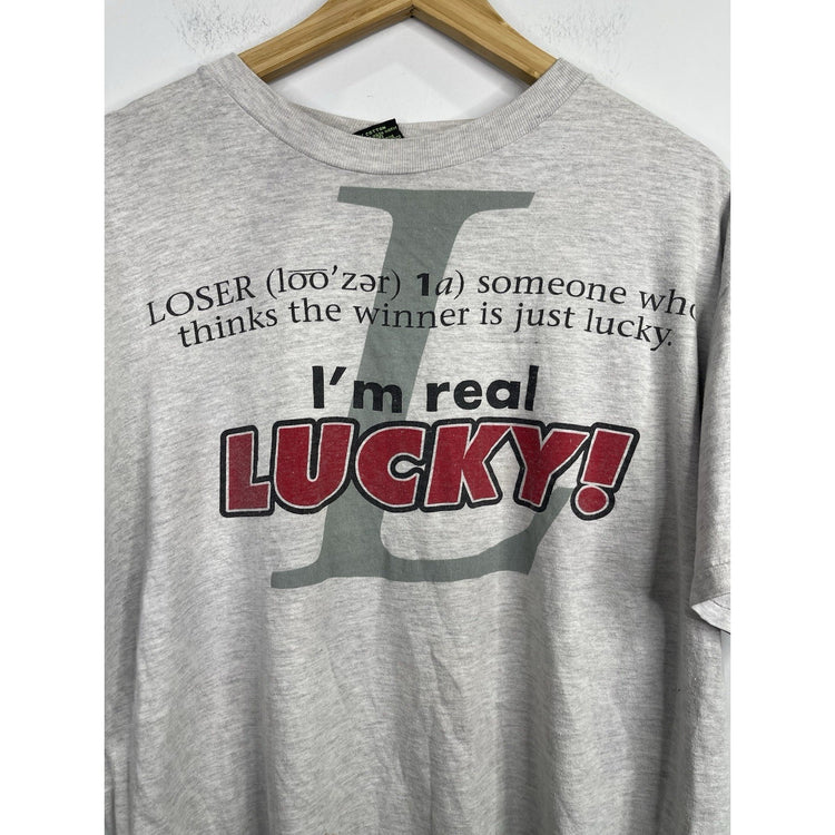 men’s vintage loser/lucky grey t-shirt size large