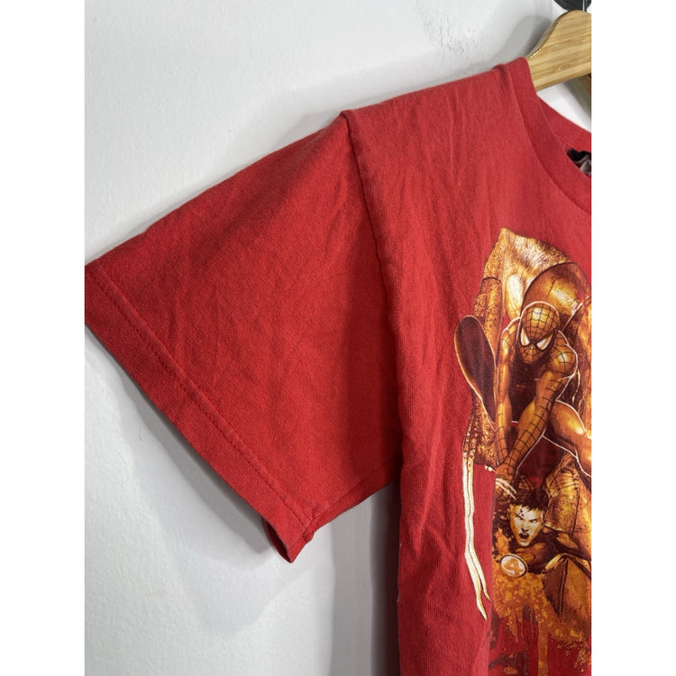 Youth Mad Engine Marvel Spiderman Ironman Wolverine Mr Fantastic TShirt Sz 12/14
