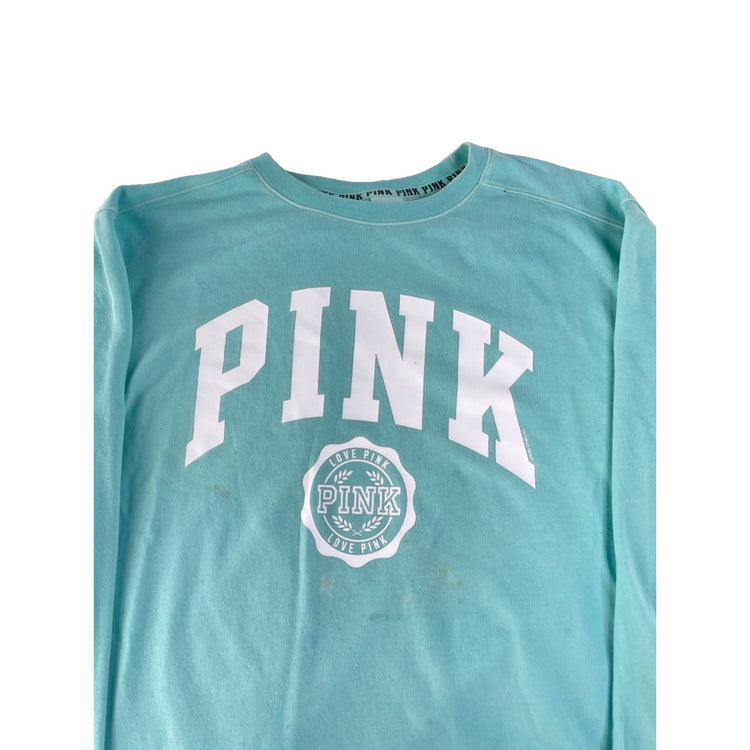 Women's Victoria's Secret Pink Blue Logo Crewneck Sweatshirt Size S