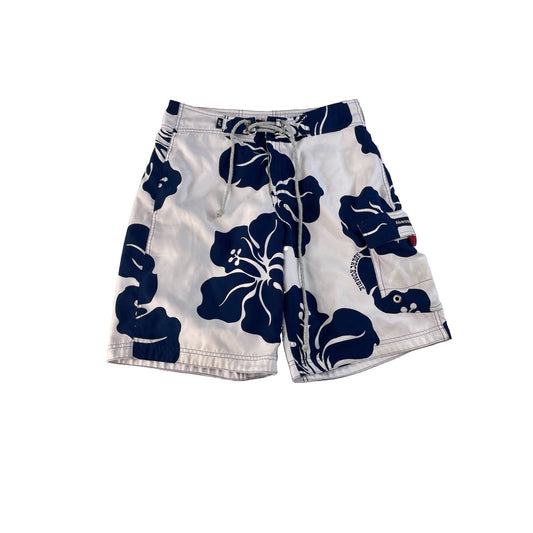Mens Abercrombie & Fitch A&F Blue White Hibiscus Print Board Shorts SIZE M