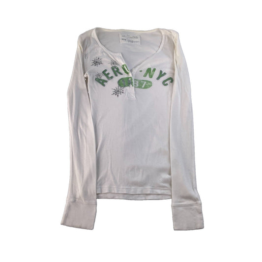 Womens Y2K Aéropostale White Long Sleeve Snowflake Shirt Size Medium