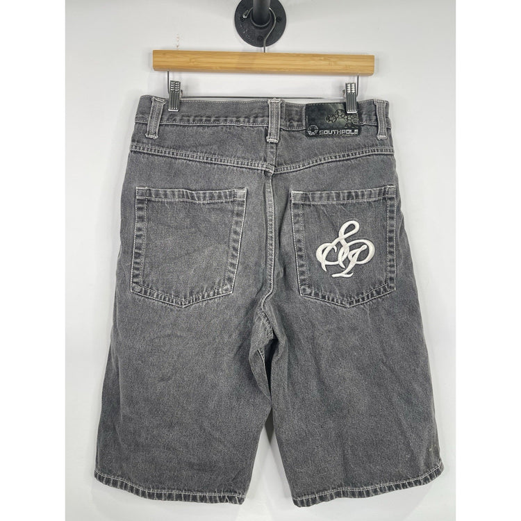 Mens Y2k South Pole Black Denim Baggy Jean Shorts Sz 34