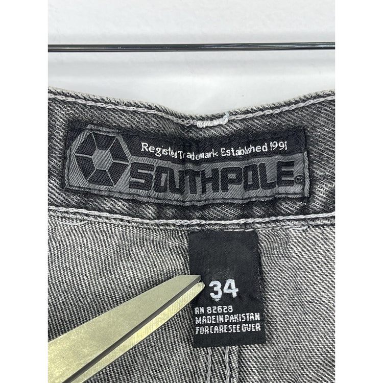 Mens Y2k South Pole Black Denim Baggy Jean Shorts Sz 34
