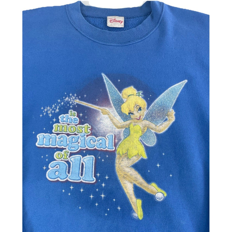 Women Vintage Disney Direct Blue Tinkerbell Graphic Crewneck Sweatshirt Size 2XL