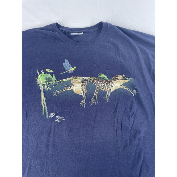 Mens 2002 Black Wild Cotton Alligator Graphic T Shirt Size XL