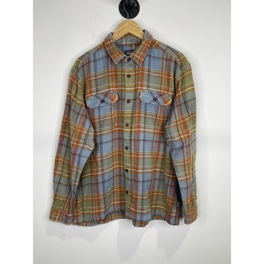 Men’s Patagonia Flannel Button-Up Shirt Plaid Organic Cotton Retro Sz XL