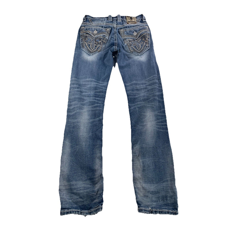 Mens Rock Revival Hadriel Straight Patched Rips, Lightwash Jeans Size 30