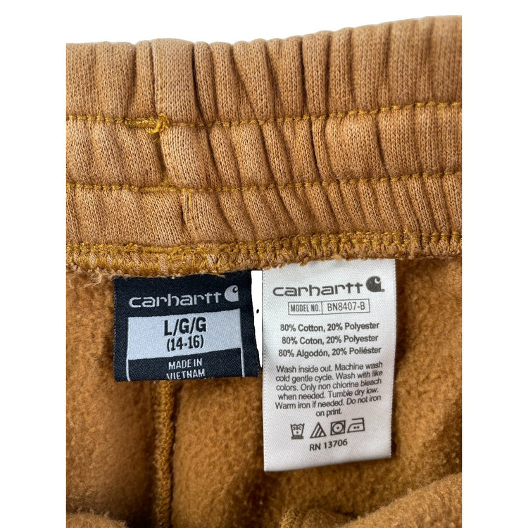 Boys Carhartt Brown Graphic Logo Fleece Jogger Sweatpants Size L 14-16