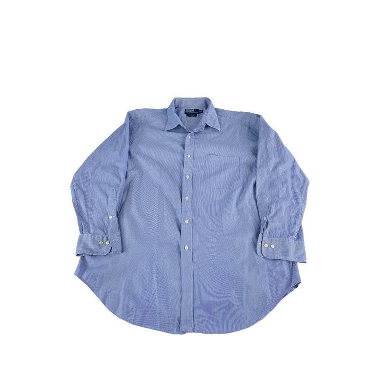 Men Polo Ralph Lauren ClassicFit ButtonUp Shirt White w/Blue Stripes Size 17 1/2