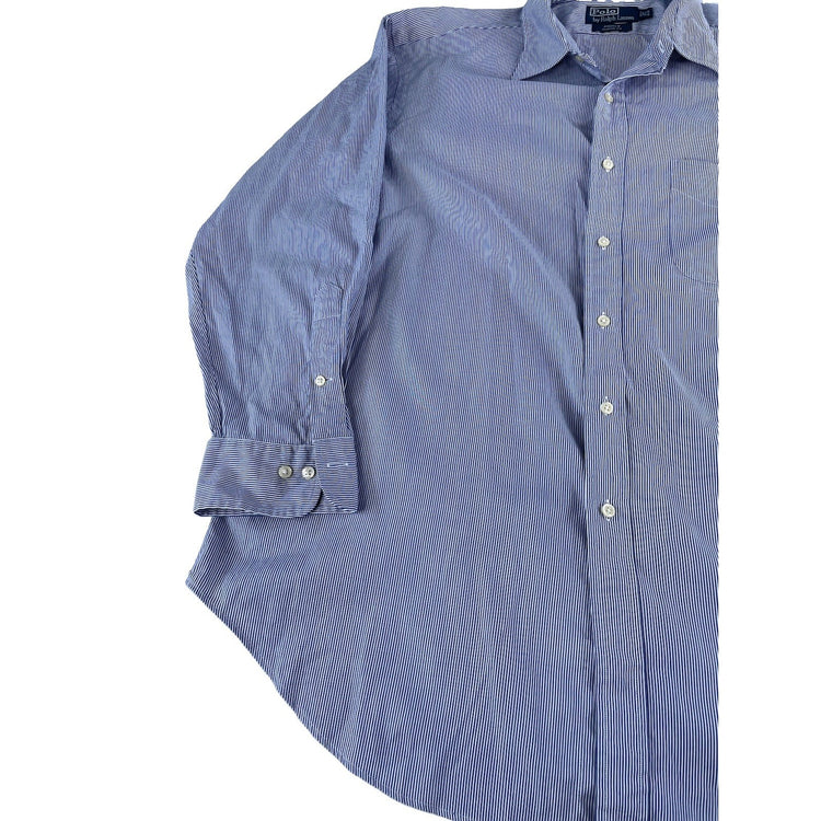 Men Polo Ralph Lauren ClassicFit ButtonUp Shirt White w/Blue Stripes Size 17 1/2