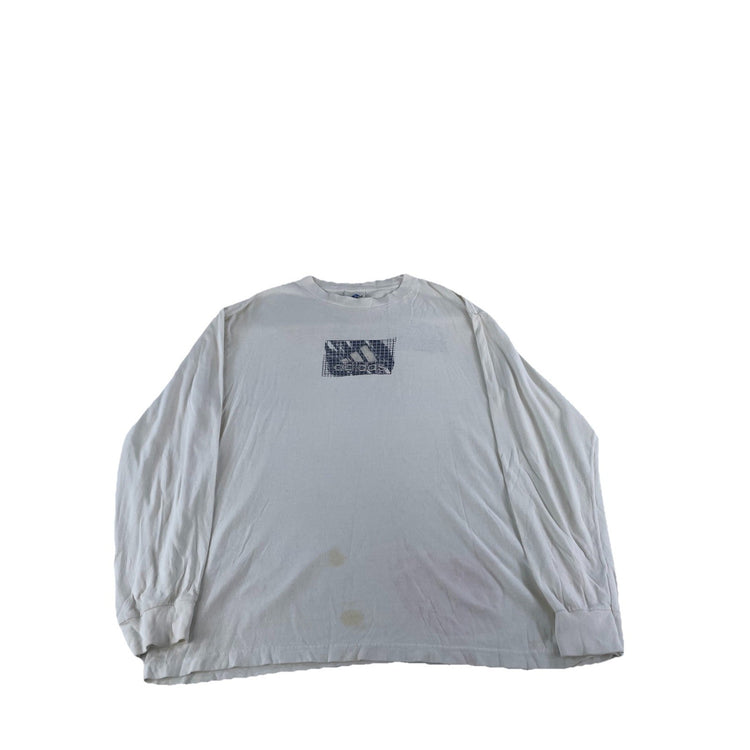 Mens Vintage 90s Adidas Long Sleeve T-Shirt Grid Logo Graphic White Size M