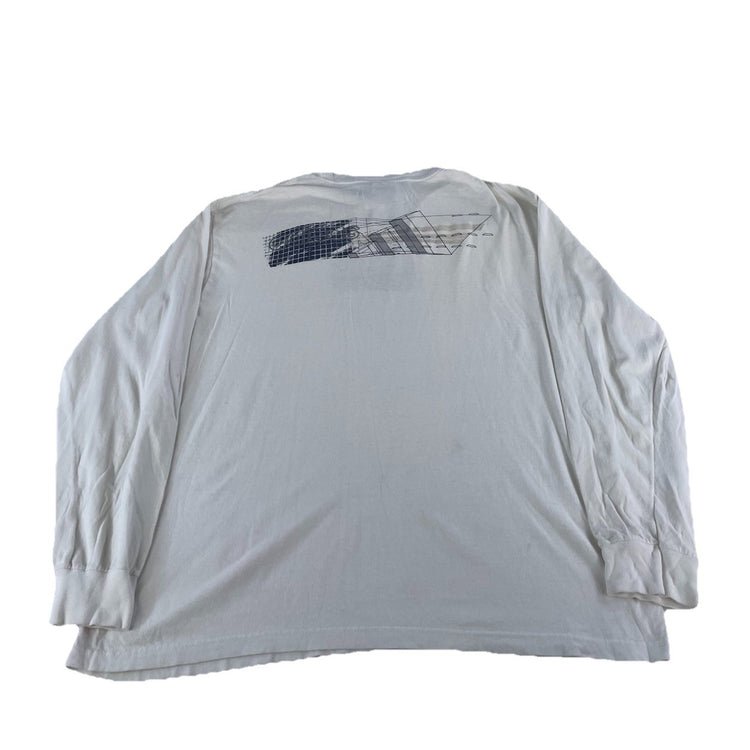 Mens Vintage 90s Adidas Long Sleeve T-Shirt Grid Logo Graphic White Size M