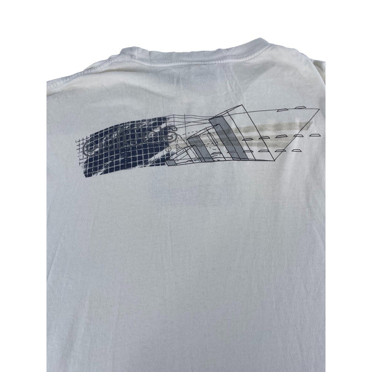 Mens Vintage 90s Adidas Long Sleeve T-Shirt Grid Logo Graphic White Size M