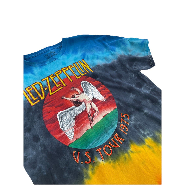 Mens 1975 Led Zeppelin Tie Dye T-Shirt Large Rock Band Concert Tour USA