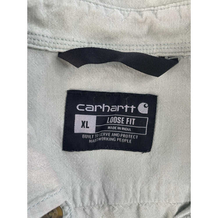 Mens Carhartt Gray Loose Fit Button Down Short Sleeve Shirt Size XL