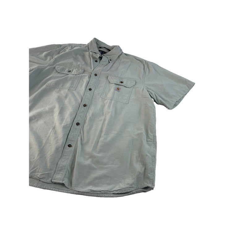 Mens Carhartt Gray Loose Fit Button Down Short Sleeve Shirt Size XL
