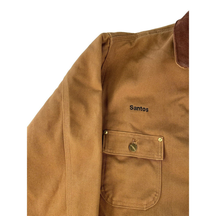 Mens Carhartt Brown SECO Safety Award Duck Canvas Chore Coat Jacket Size 44