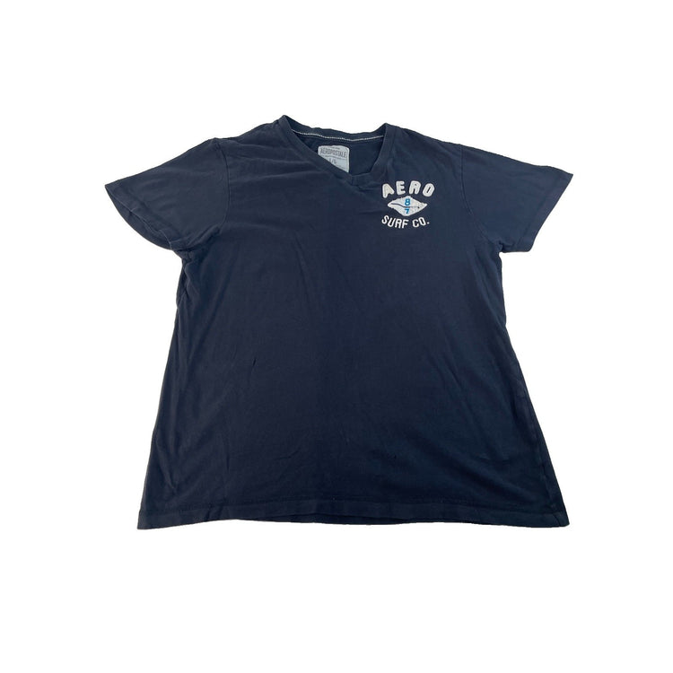 Mens Aeropostale Navy Blue Aero Surf Co Graphic V-Neck T-Shirt Size L