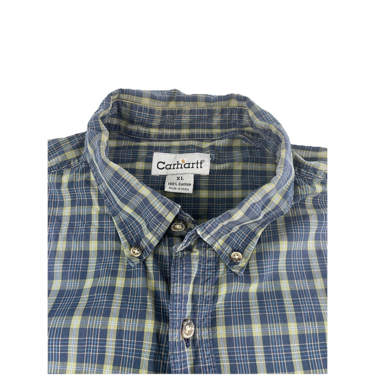 Mens Carhartt Distressed Classic Multicolor Plaid Button Up Shirt Size Xl