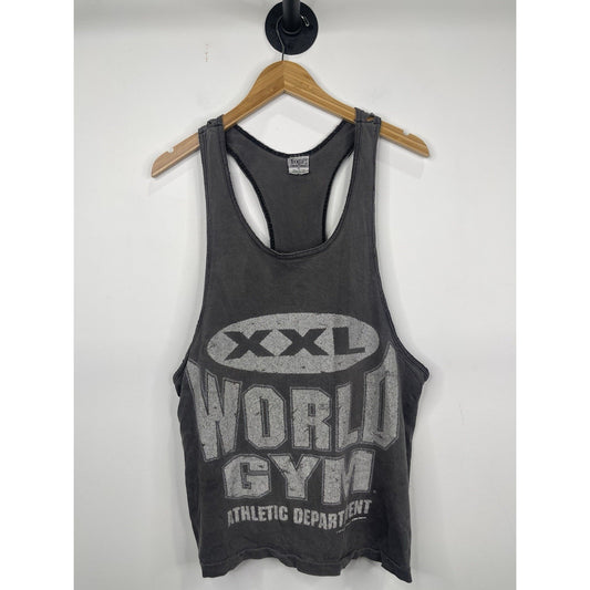 Vintage 1994 XXL World Gym Stringer Grey Tank-Top Size Medium USA Bodybuilding