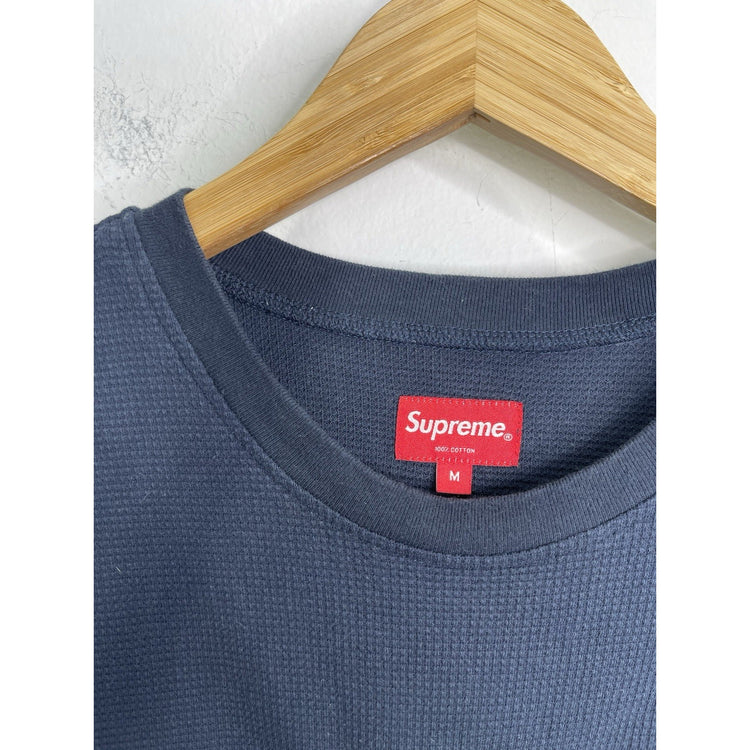Men’s Supreme Waffle Thermal Dark Blue T-Shirt Short Sleeve Sz M