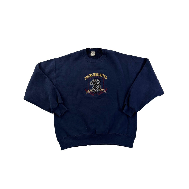 Men’s Vintage Marathon Apperal “ Ducks Unlimited “ Size L Navy Blue Sweatshirt