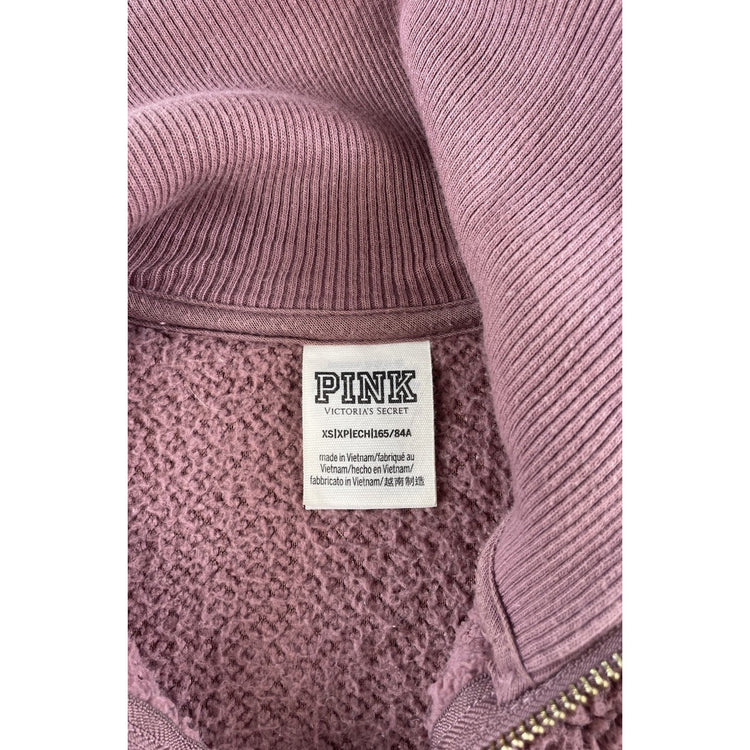 Women PINK Victorias Secret 1/4 Zip Teddy Fleece Crop Pullover Size XS