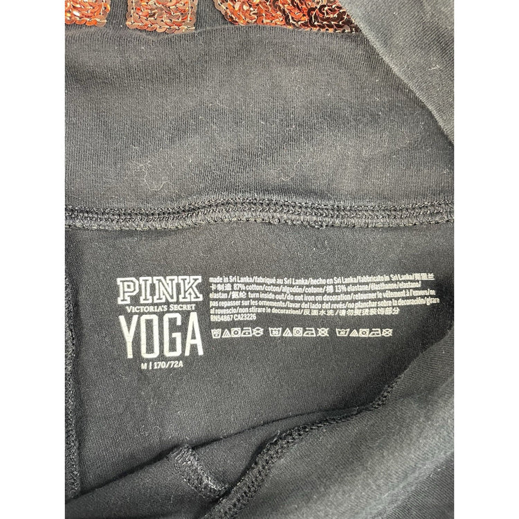 Women's Victoria's Secret Pink Black Logo Foldover Yoga Leggings Size Medium