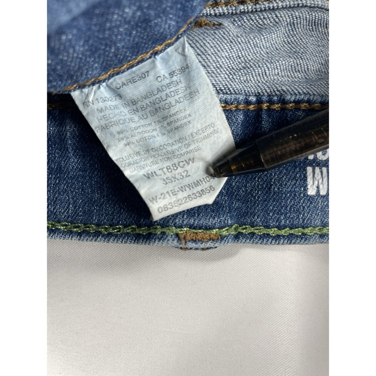 Mens Wrangler Retro Slim Straight Denim Blue Jeans Size 35x32
