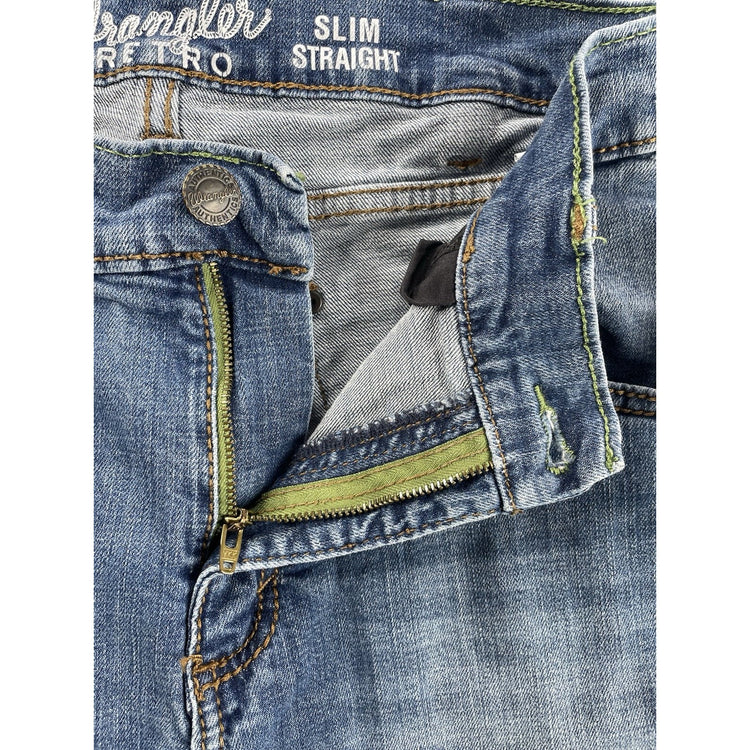 Mens Wrangler Retro Slim Straight Denim Blue Jeans Size 35x32