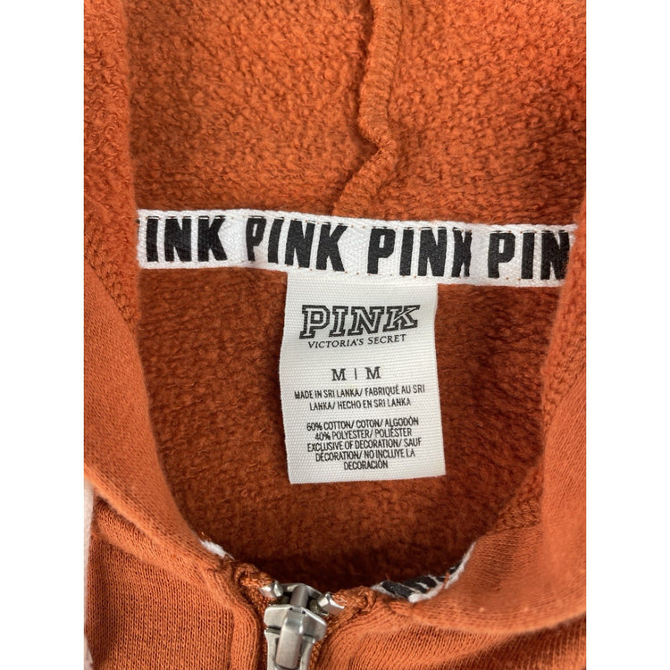 Womens PINK Victorias Secret Rainbow Embroidered Logo Orange Sweater Size M