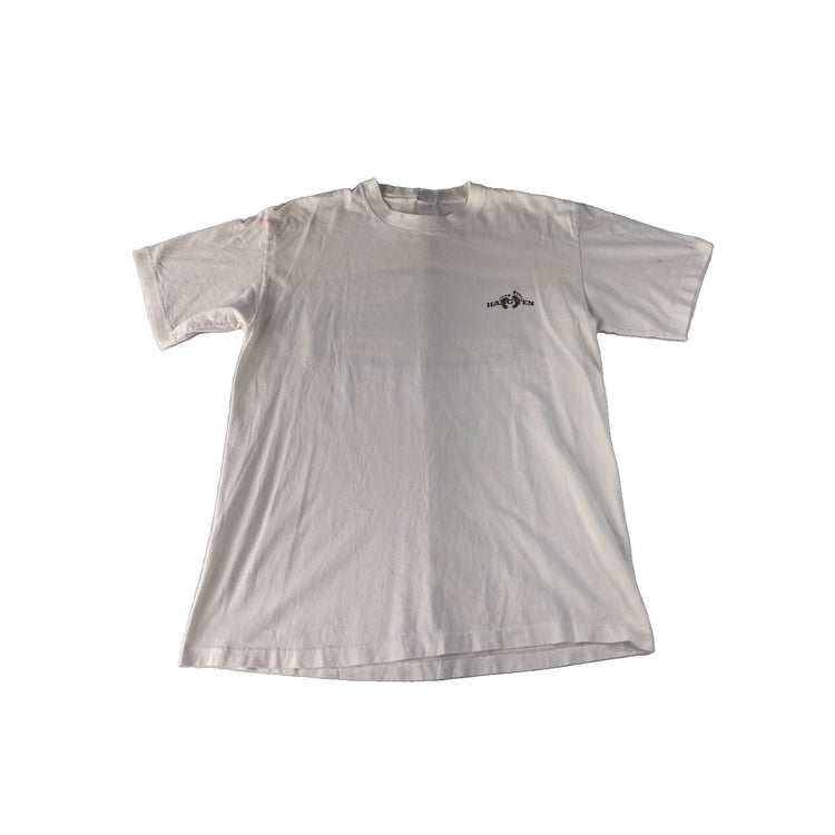 Mens Vintage Hang Ten White Double Footprint Shield Back Graphic Tee SIZE L