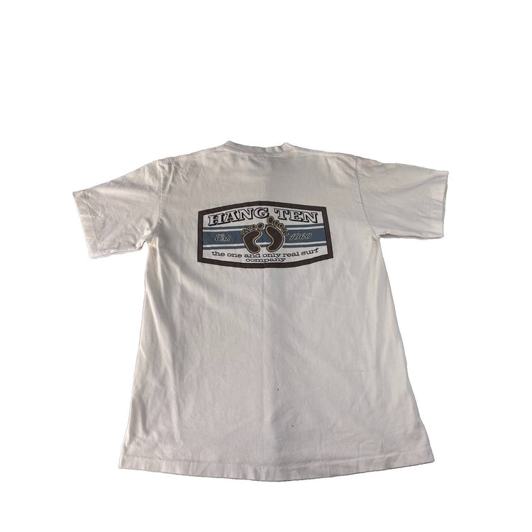 Mens Vintage Hang Ten White Double Footprint Shield Back Graphic Tee SIZE L