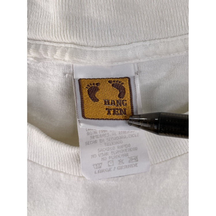 Mens Vintage Hang Ten White Double Footprint Shield Back Graphic Tee SIZE L